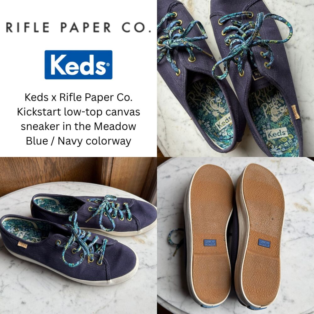 Keds x Rifle Paper Co Navy Blue Floral Canvas Lace Up Sneakers Women’s 8